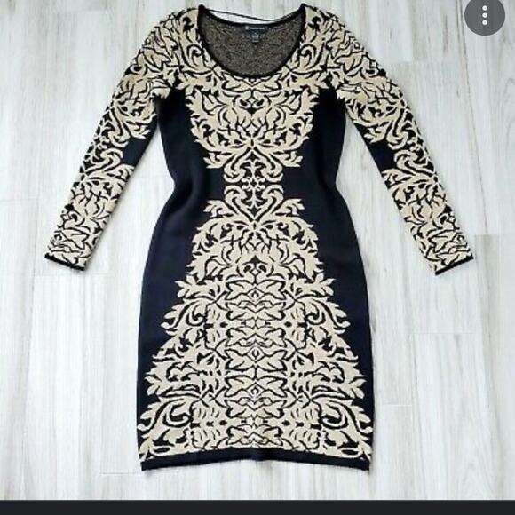Inc Black with Gold Metallic Detailing sweater dress size small NWT - Picture 1 of 4